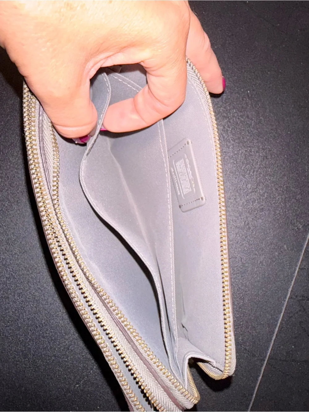 Coach Pebbled Leather Wristlet - Light Gray